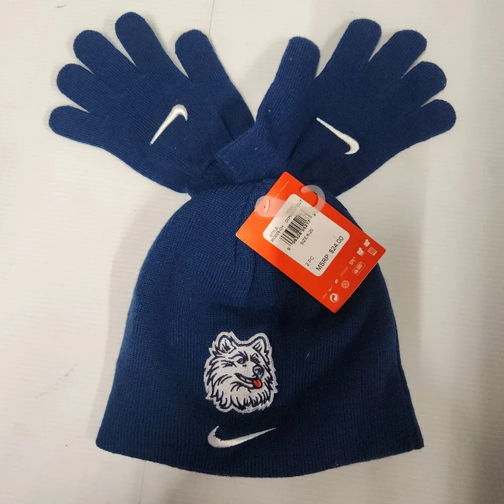 Nike Connecticut Team 2pc Beanie and Gloves Set Blue Acrylic Kids Size 8-20